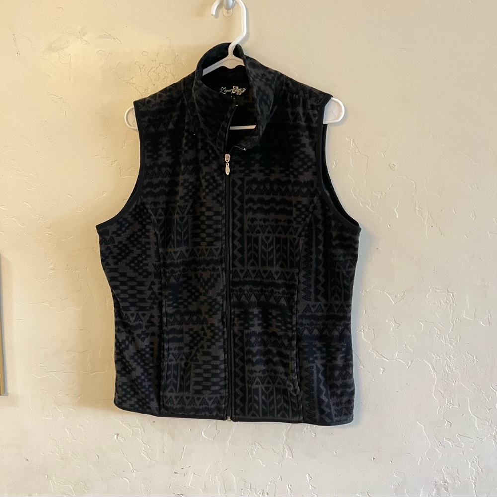 Zena Dark Gray and Black Printed Fleece Zip Up Vest Large